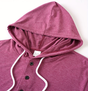 Men's Vintage Style Casual Plus Size Comfortable Skin-Friendly Trendy Home Wear Button-Up Hooded Long Sleeve Henley Sweatshirt - Product Image 5