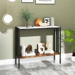 Consolle Moderna Industriale a Specchio con Design a 2 Livelli e Piano in Pietra Sinterizzata - Product Image 2