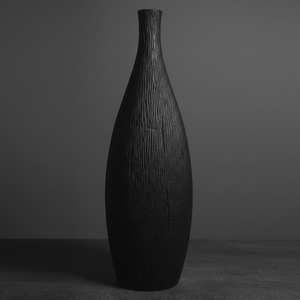 Magnifique vase à fleurs en métal noir texturé, avec un motif ressemblant à une écorce et une silhouette élancée et élégante pour la décoration intérieure moderne. - Product Image 1