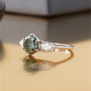 2.00 CT Fancy Green Lab Grown Oval Cut Diamond <b>Ring</b> with VS1 Clarity 14K White <b>Gold</b> <b>Cocktail</b> Statement Jewelry - Product Image 2