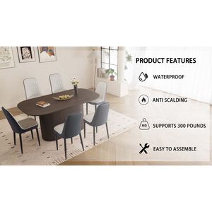 63 \ "medievale moderno stile marrone MDF tavolo da pranzo con sedia in PU assemblare Desktop gamba in metallo nero per uso casa e cucina - Product Image 6