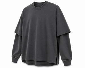 เสื้อยืดคอตตอนโอเวอร์ไซส์สำหรับผู้ชาย แขนยาวสองชั้น สวมใส่สบาย ไม่เป็นขุย สไตล์ไฮสตรีท ผ้าถักน้ำหนัก 220 กรัม - Product Image 2