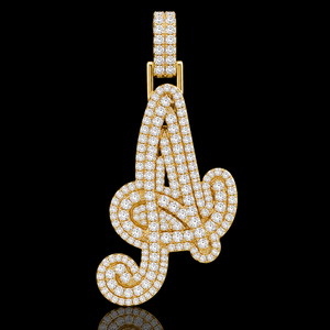 Handcrafted Letter A Natural Diamond Pendant in 10KT Yellow <b>Gold</b> 1.89 TCW Timeless Fine Jewelry Gift - Product Image 1