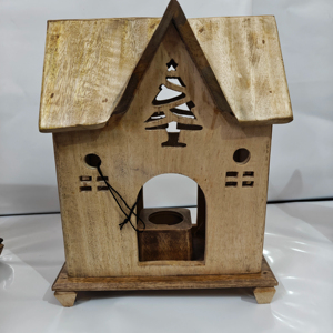 Casa de madera, lámpara de madera artesanal, lámpara de cabaña de madera - Product Image 1