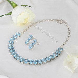 Conjunto de Collar y Pendientes de Topacio Azul Natural, Plata de Ley 925, Joyería Fina, Proveedor Mayorista OEM ODM - Product Image 4
