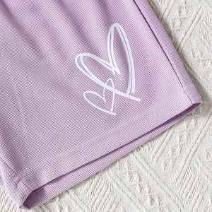 Conjunto de Ropa de Algodón de 2 Piezas para Bebés Niñas, Camiseta de Manga Corta con Estampado de Corazón, Pantalones Cortos con Cuello Redondo, Atuendo de Verano, Ropa Casual Transpirable - Product Image 5