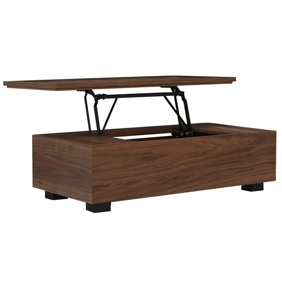 Table basse contemporaine Retangel avec rabattable complet en bois de teck massif