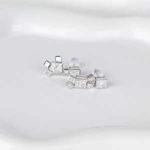 Moissanite Princess Cut <b>Dangle</b> Drop <b>Earrings</b> with Modern Square 925 <b>Silver</b> Fine Romantic Jewelry for Women's Engagement Gift - Product Image 3