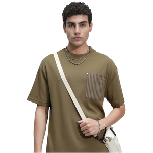Men's Oversized Green Cotton <b>T</b>-<b>Shirt</b> <b>With</b> <b>Pocket</b> Casual Short Sleeve O-Neck Breathable Jersey Fit - Product Image 2