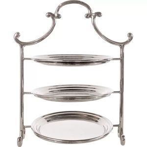 Élégant support à dessert argenté à 3 niveaux, plateau de service vertical en métal poli miroir pour le goûter et les événements festifs - Product Image 1