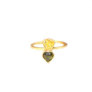 Royal Design Cubic Zirconia Gemstone Heart Shape Double Stone <b>24K</b> <b>Gold</b> Plated Free Size <b>Ring</b> Jewelry For Women Wholesale Bulk - Product Image 1