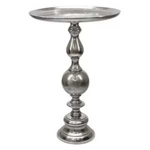 Luxury <b>Silver</b> Aluminum Side <b>Table</b> with Natural Wood Top Round Pedestal Accent <b>Table</b> for Modern Home Hotel Lounge Furniture - Product Image 6
