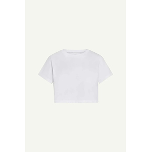 Camiseta Corta Blanca de Punto Transpirable 100% Algodón para Mujer, Manga Regular, Cuello Redondo, Corte Ajustado, Color Sólido, Estilo Casual, Primavera - Product Image 6