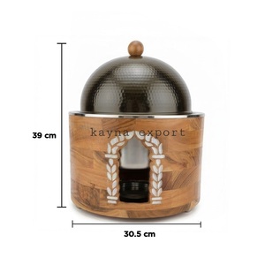 Kayna Export Wooden Food <b>Warmer</b> 30.5 Cm Diameter Black Dome Lid <b>Buffet</b> Display Electric Heating 39 Cm Height - Product Image 1