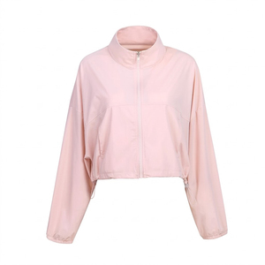 Chaqueta Corta Ligera para Mujer, Estilo Racer, con Cierre, Cuello Alto, Color Rosa Sólido, Corte Holgado, para Primavera y Actividades al Aire Libre - Product Image 1