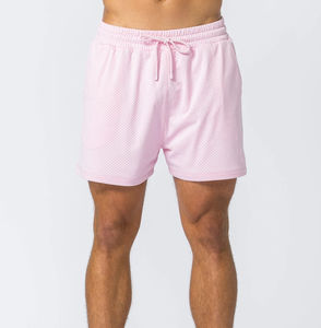 Pantalones Cortos de Malla Rosa para Hombre, Corte Regular, con Cordón Ajustable, Cintura Elástica, Bolsillos Laterales Abiertos y Malla de Poliéster - Product Image 5