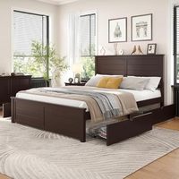 Massivholz Handgeschnitztes Luxus-Schlafzimmerbett Handgefertigtes Holz-Kingsize-Bett Beste Möbel Premium-Qualität Rahmen mit Fußteil
