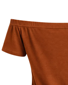 Camiseta de Mujer Color Naranja Quemado, Hombros Descubiertos, Manga Corta, Corte Ajustado, Informal, Verano, Algodón Suave, Fabricante OEM Personalizado - Product Image 5