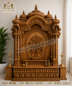 Divine Ashtalakshmi Home Temple Hand Carved Teak Wood Mandir with <b>Elephant</b> Base Triple Dome Ashtalakshmi Pooja Ghar Australia - Product Image 5