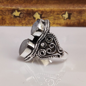 Bague en pierre de lune, argent sterling 925, pierre de lune arc-en-ciel naturelle, bijoux de mariage - Product Image 3