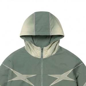 Trendiness Custom Logo Green Panels Men's Nylon <b>Wind</b> <b>Breaker</b> With Pants Sets For Summer Quick Dry Outwear Set Streetwear Jackets - Product Image 6