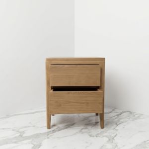 Cómoda Mini de Teca Escandinava con Dos Cajones, Patas Cónicas, Mueble Compacto para Dormitorio de Resort, Villa u Hotel, Suministro por Contrato - Product Image 2