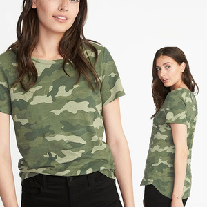 Women's Camouflage Print Short Sleeve T-Shirt Slim Fit O-Neck Casual Jersey <b>Top</b> All Seasons Wear - Product Image 5