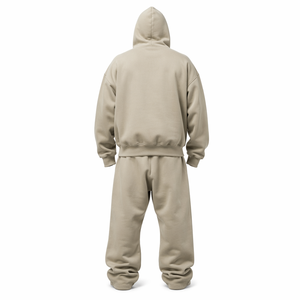 Ensemble de survêtement beige à capuche pour homme, en coton, avec logo imprimé en relief, style streetwear, coupe ample, longueur intégrale, pour l'automne - Product Image 2
