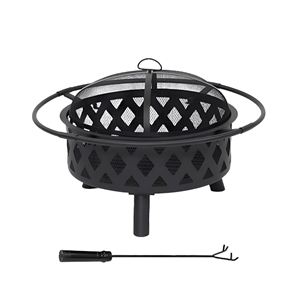 Outdoor Round <b>Fire</b> <b>Pit</b> with BBQ Grill Grate and Spark Screen Wood Burning Bonfire <b>Pit</b> for Garden Patio FP001 - Product Image 1