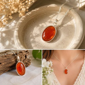 Pendentif ovale style ambre fait main en argent sterling 925 plaqué or, collier vintage bohème pour femme par NIKHIL GEMS - Product Image 3