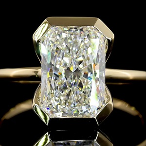 Minimalist IGI Certified 3 Carat Radiant Cut Lab Grown Diamond Ring 14K Yellow Gold Corner Bezel Set Solitaire Engagement Ring - Product Image 3
