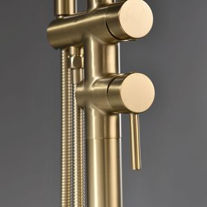 Rubinetto Monocomando per Vasca da Bagno Freestanding e Doccetta a Mano, Montaggio a Pavimento (Oro Spazzolato) - Product Image 5