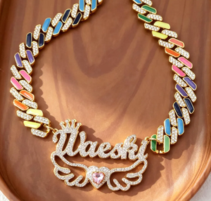 Collar de Cadena Cubana Color Arcoíris, Oro Rosa y Plata, con Colgante de Nombre de Moissanita Creada en Laboratorio, Gargantilla de Eslabones en Forma de Rombo para Fiesta Unisex - Product Image 5