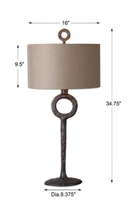 Lampe de table en bronze au design industriel, base en métal texturé de luxe, abat-jour en tissu taupe, élégante lampe de chevet. - Product Image 5