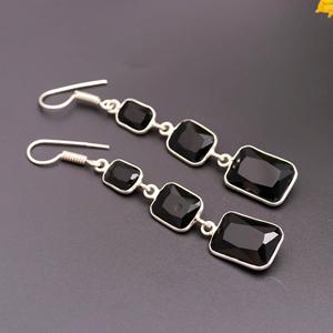 Boucles d'oreilles en onyx noir, taille octogonale, serties d'argent sterling 925, pour femme, cadeau pour maman - Product Image 2