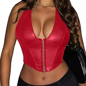 Top de Tirantes de Piel Sintética para Mujer, Diseño Personalizado de Fábrica, OEM, Sin Mangas, Corte Ajustado, Suministro al por Mayor - Product Image 1