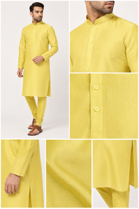 Wholesale <b>Mens</b> Yellow Silk <b>Kurta</b> Stand Collar Party Wear Top Fashion Traditional Ethnic Festival Long Shirt Custom - Product Image 5