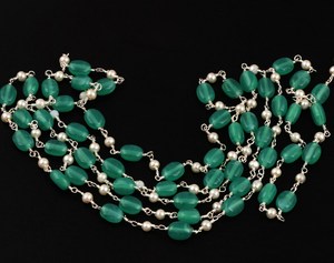 Chaîne de chapelet en perles d'aventurine verte hydro-pearlées Lakshya Enterprises, 6x8mm, plaqué argent, vente en gros, rouleaux de perles ovales, modèle - Product Image 4