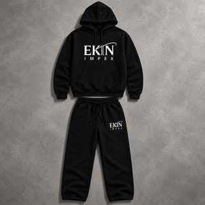 Conjunto de Sudadera con Capucha y Pantalones Deportivos de Forro Polar Negro para Hombre, Estilo Urbano, Talla Grande, Marca Privada OEM - Product Image 3