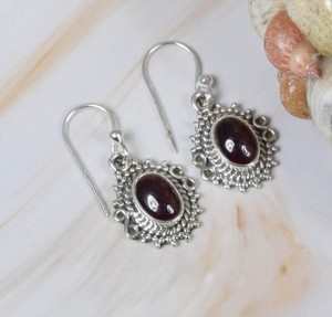 Wholesale Natural Garnet Sunburst <b>Earrings</b> 925 Sterling <b>Silver</b> Handmade Oval Garnet Drop <b>Dangle</b> <b>Earrings</b> Vintage Fine Jewelry - Product Image 1