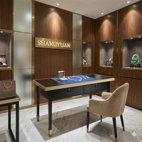 Table de présentation de bijoux de luxe en velours bleu et or noir avec tiroirs verrouillables, bureau de consultation pour diamants, idéal pour les salles d'exposition VIP et les points de vente haut de gamme