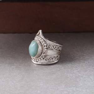 Handmade 925 Sterling Silver <b>Gold</b> Plated Natural Larimar Bezel <b>Set</b> Cabochon Christian Statement <b>Ring</b> Vintage Boho Gemstone - Product Image 3