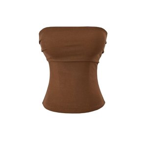 Women's Brown <b>Strapless</b> Knitted Tank <b>Top</b> Solid Color Minimalist Style Regular Length Spandex Cotton Blend - Product Image 1