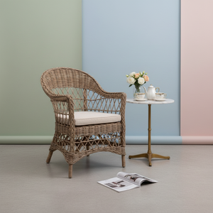 Silla de Comedor de Mimbre para Exterior, Diseño Escandinavo Moderno, Hecha a Mano con Ratán Natural, Ecológica, Resistente a la Intemperie, Cómoda, Estilo Bistro - Product Image 1
