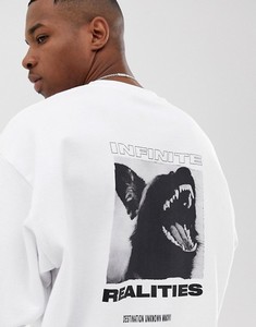 Sudadera Blanca Extra Grande para Hombre Infinite Realities, con Estampado Gráfico de Perro en la Espalda, Informal, de Punto, de Algodón, para Otoño - Product Image 1