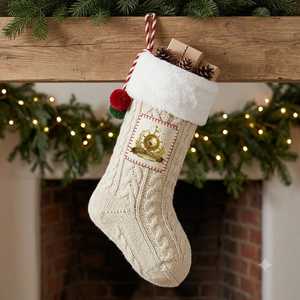 Calcetín Navideño Tejido a Mano con Patrón de Copos de Nieve Fair Isle, Calcetín Navideño Colgante con Borde de Piel Sintética - Product Image 6