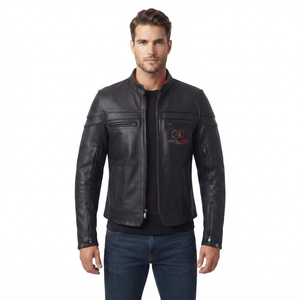 Veste de motard pour homme en cuir véritable de qualité supérieure, sur mesure, taille XS, style Cafe Racer, avec fermeture éclair, par Hashbloom International OEM. - Product Image 1