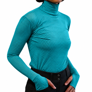 Chemise d'équitation à manches longues pour femme, personnalisée, à séchage rapide, extensible, en spandex/polyester, col roulé, par TESSUTO - Product Image 1