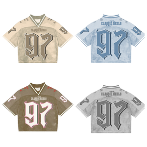 Camiseta de fútbol americano para hombre, de buena calidad, estilo vintage, streetwear, hecha a medida, de malla, oversize, corte holgado, top corto - Product Image 6