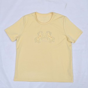 Women's Pale Yellow 100% Cotton Jersey Crew Neck Short Sleeve <b>T</b>-<b>Shirt</b> Regular Fit <b>Sequin</b> Embroidery Casual Breathable All - Product Image 5